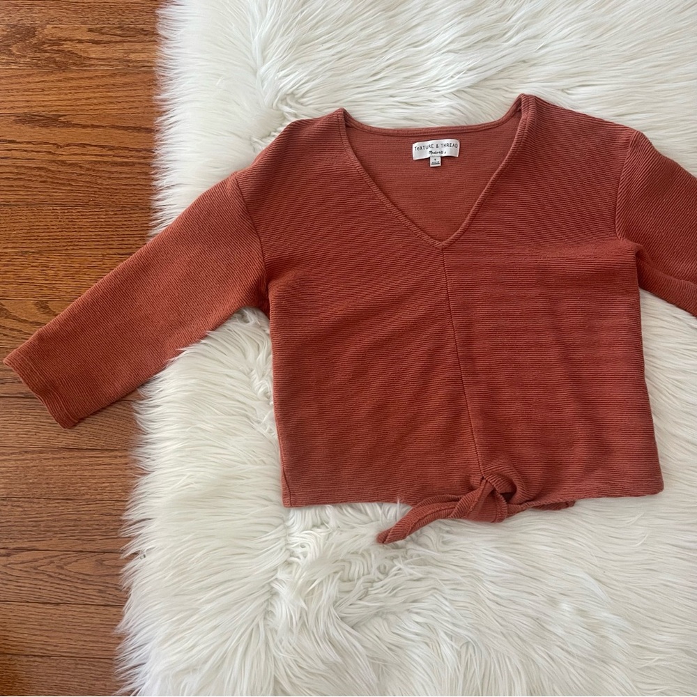 Madewell Texture & Thread Long-Sleeve Tie-Front Top Afterglow Red Size Small